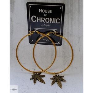 "Baby Barbie" Gold Cannabis Weed Leaf Hoop Earring